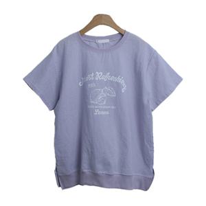 샵앤) 레몬 여성 루즈 오버핏 린넨 면반팔 BY.G-WSH-3524-퍼플