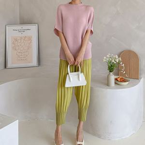 샵앤) 플리츠 여성 국산 가오리핏 반팔티 BLE-WSH-3592-인디핑크