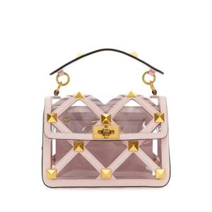 발렌티노 가라바니 여성 연핑크 Roman 미디움 레더 스터드 플랩 숄더백 2W2B0I82SEA YL0