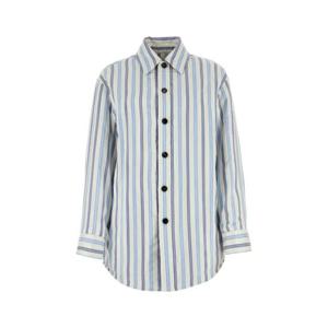 보테가베네타 여성 연하늘 오버사이즈 실크 자수 긴팔 셔츠 778671V3OP0 4021