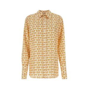 버버리 여성 옐로우 실크 프린티드 긴팔 셔츠 8090731 B9555