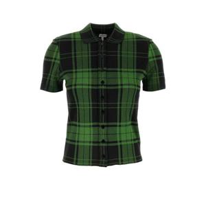 로에베 여성 그린 Stretch 실크 자수 반팔 셔츠 S540Y55K08 GREENBLACK