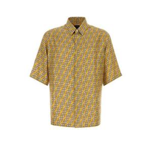 펜디 남성 옐로우 실크 프린티드 반팔 셔츠 FS0966ASES F0RY3