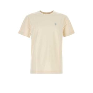 버버리 남성 아이보리 면 반팔 티셔츠 8099873 C1409