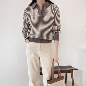 샵앤) 국산 여성 카라 단가라 니트 티 21DS-WKN-3999-그린