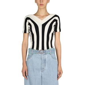 보테가베네타 여성 멀티컬러 스트라이프 V넥 반팔니트 688928_V1N001056