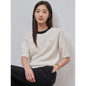 [빈폴레이디스] 코튼 혼방 링거넥 반소매 풀오버  아이보리 (BF4951C080)