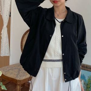 샵앤) 여성 카라넥 스냅단추 나그랑 밑단 스트링 바스락 점퍼 CAT-WJP-4168-연베이지