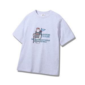 [지프]남여공용) 곰 레터링 루즈핏 반팔 멜란지 티셔츠 JQ2TSU210