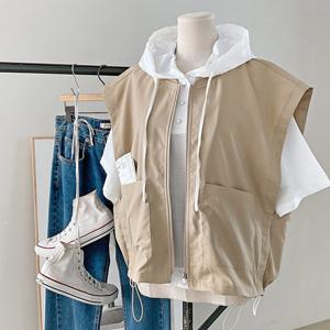 샵앤) 여성 노카라 밑단스트링 빅포켓 루즈핏 레이어드 민소매 조끼 DGB-WVS-4331-베이지