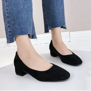 여자 구두 플랫슈즈 미들힐 스웨이드 둥근코플렛 신발