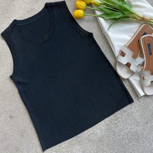 샵앤) 여성 라운드넥 골지 레이어드 민소매 니트 티셔츠 JR-WKN-4364-블랙