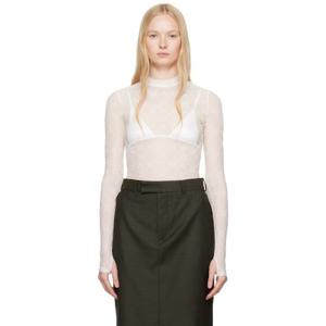 마린세르 터틀넥 화이트 무노그램 메시 플록 세컨드 스킨 하이넥 티셔츠 251020F110044