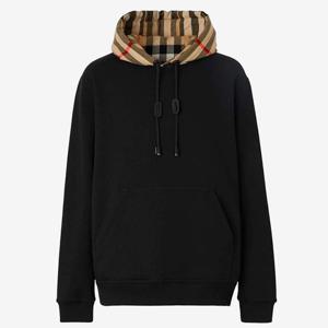 25 FW 버버리 빈티지 체크 후드 코튼 저지 스웨트셔츠 블랙  8058117