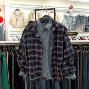 뱅뱅 HC09 여자 봄홑겹 후드체크 루즈슬랍셔츠 NSL110