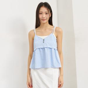 WOMAN 시어서커 슬리브리스 블라우스 [BLUE] / WBE2L03521