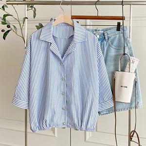 샵앤) 여성 카라넥 마린 스트라이프 7부 셔츠 블라우스 BONG-WBL-4513-아이보리