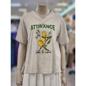 SOUP 여성 브이넥 영문 플라워 프린트 반팔 티셔츠 VB4ST72