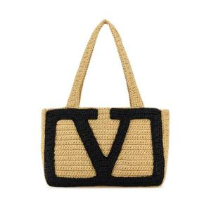 발렌티노 가라바니 여성 베이지 Viva 미디움 라피아 쇼퍼백 7W2B0S11QET EX9