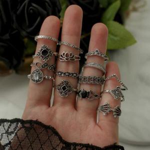 아트박스/이룸 엔틱 실버 블랙 반지세트 15pcs