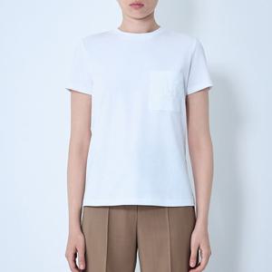 25 FW 막스마라 M 로고 모티프 디테일 포켓 패치 코튼 반팔 티셔츠 화이트 1946041600 001