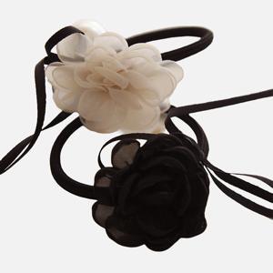 제이로렌 쉬폰 로즈 진주 리본 헤어끈 H01428