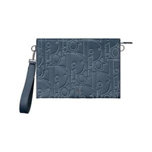 디올 A5 트라이앵글 파우치 디올 그래비티 아웃라인 레더 네이비 블루 2ESCA483LGP-H578