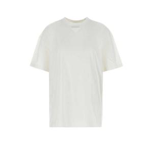 프라다 여성 화이트 오버사이즈 면 반팔 티셔츠 3558AS21111CD F0009