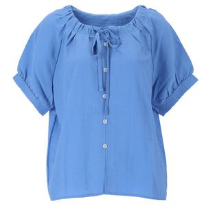 [에이비에프지]넥선 셔링 포인트 컬러플 반팔 블라우스 APZ3HB39H