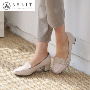 [애슬릿] 여성 라운드 진주 비죠 스트랩 로퍼 4.5cm