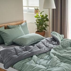 [르헤브] 리얼체크 밍크 극세사 차렵이불 베개세트 (Q/퀸)