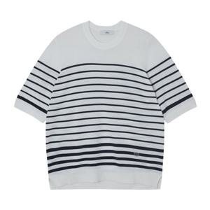 [더레노마] 라운드넥 스트라이프 반팔 니트 R3G22KPO020