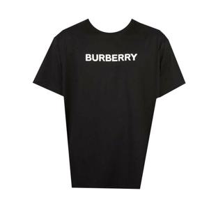 남성 버버리 로고 프린트 코튼 오버사이즈 티셔츠 블랙 8055307