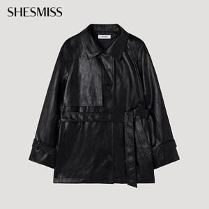 [쉬즈미스] 레더 벨티드 트렌치 코트_SWWBYP32010_BK