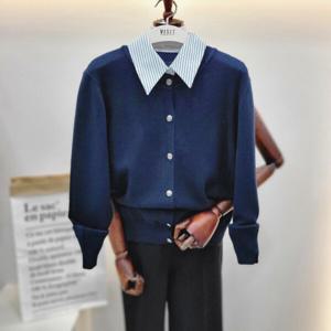 [비지트인뉴욕]카라배색  긴팔 니트가디건 VB1GD621 V_US