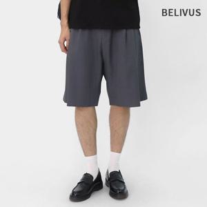 빌리버스 남성 와이드 슬랙스 투턱 뒷밴딩 스판 반바지 숏츠 BFLE002