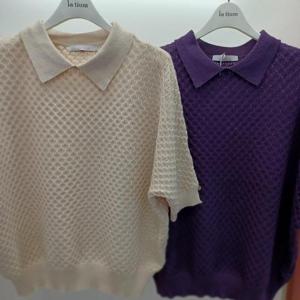 Latium HC06 부드럽고 깔끔한 엠보싱 벌집 무지 5부반팔 품편한 카라 니트티 T2531sw02