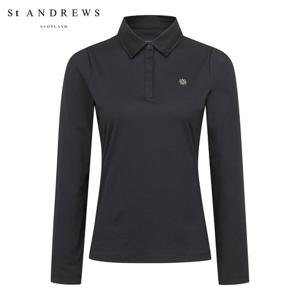 [세인트앤드류스] 여성 별 심볼 로즈 레이스 카라 티셔츠 821E3TO111_BK