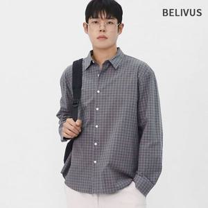 빌리버스 남성 가을 감성 톤다운 데일리 잔체크 긴팔체크셔츠 세미오버핏 남방 BRAT106