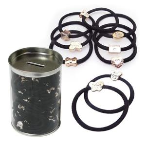 골드메달 헤어밴드 검정60P 깡통악세서리 고무줄 머리끈 고무줄 헤어밴드 악세사리 악세서리