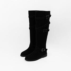 [신난다슈]여성 롱부츠 3cm 여자 통 넓은 플랫 부츠 스웨이드 발편한 통굽 FL257051 블랙