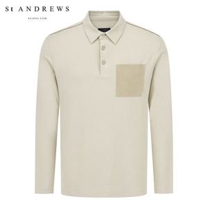 [세인트앤드류스] 남성 스웨이드 포켓 소프트 카라 긴팔티셔츠 811E4TO002_BG