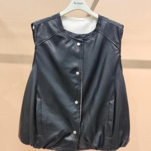 라티움 HC34 부드러운느낌 밑단밴딩 흰색배색처리 짧은 페이크가죽 조끼 T2533vt05