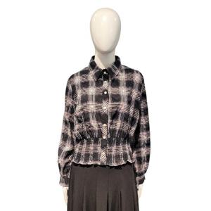 [페이지플린]체크배색 허리밴딩 셔링 블라우스F5CBL014A