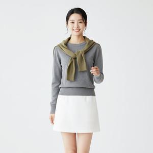 샵앤) 여성 라운드 베이직 기본 무지 긴팔 니트티 BOM-WKN-20833-그레이