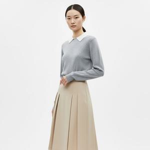 샵앤) 여성 배색 카라넥 레이어드 디자인 긴팔 니트 티셔츠 BOM-WKN-20831-그레이