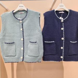 라티움 HC34 신축성좋고 띠라인배색 앞오픈형 숏짧은 니트조끼 T2543VT01