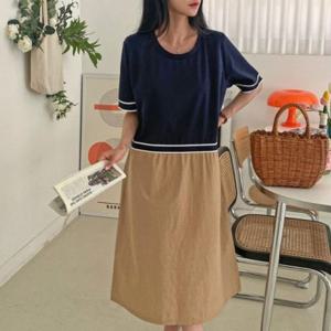 테이프 306O409S 원피스 라인 배색 빅사이즈 빅사이즈