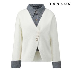 [탱커스]레이어드 셔츠 배색 니트 가디건 (TX4CD012L0)