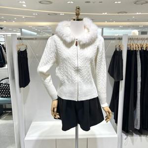 [밸리걸] 퍼 트리밍 후드 니트 가디건 612140